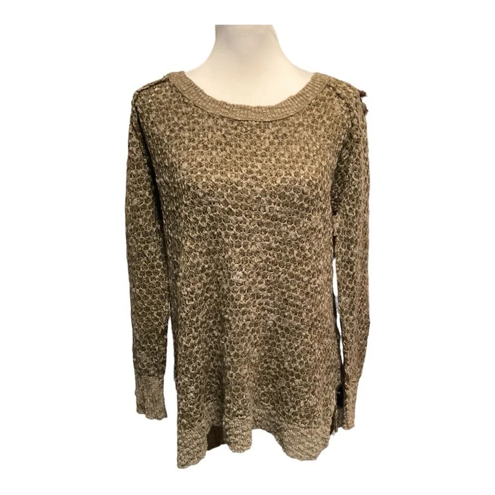 Free People‎ Honeycomb Sweater Women's XS Olive Green Hi-Lo Sweater Wool Cotton